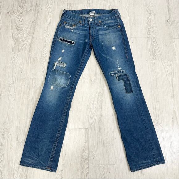 Men’s True Religion Bobby Jeans - Distressed Patchwork - Made in USA Size 31x33 - Picture 1 of 6